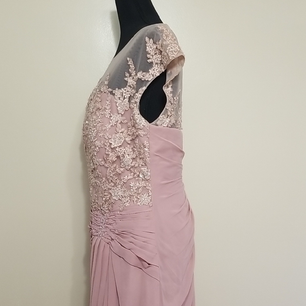 NWT AZAZIE Libby Dusty Rose A-Line Sequins Chiffon Floor-Length Dress Wedding 14 - Picture 8 of 16